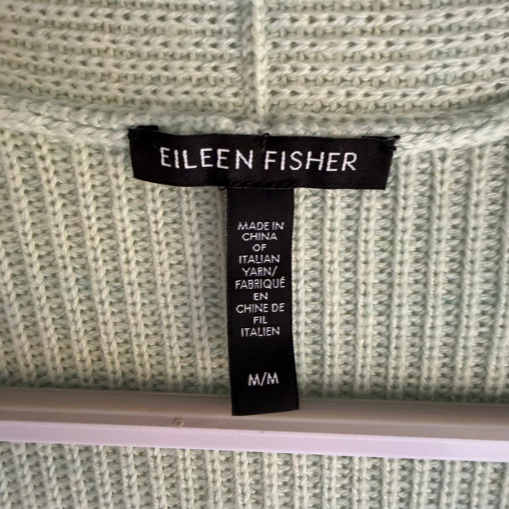 Eileen Fisher Light Mint Green Ribbed Open Front Cardigan Sweater M M - Picture 3 of 7